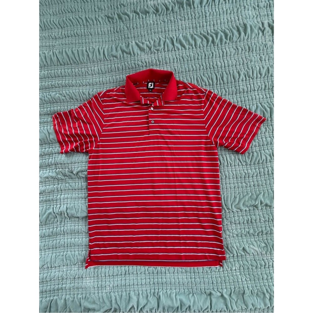 FootJoy Red and White Striped Polo Shirt-Large